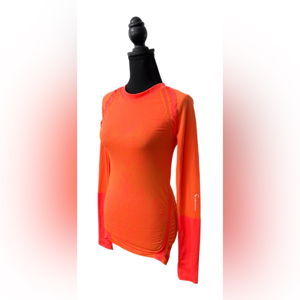 climawear Neon Orange Long-Sleeve Compression Performance Top with Thumb Holes